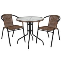 Flash Furniture - Lila Outdoor Round Contemporary Metal 3 Piece Patio Set - Clear Top/Dark Brown Rattan - Front_Zoom
