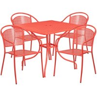 Flash Furniture - Oia Outdoor Square Contemporary Metal 5 Piece Patio Set - Coral - Front_Zoom