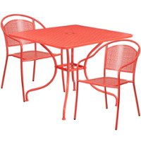 Flash Furniture - Oia Outdoor Square Contemporary Metal 3 Piece Patio Set - Coral - Front_Zoom