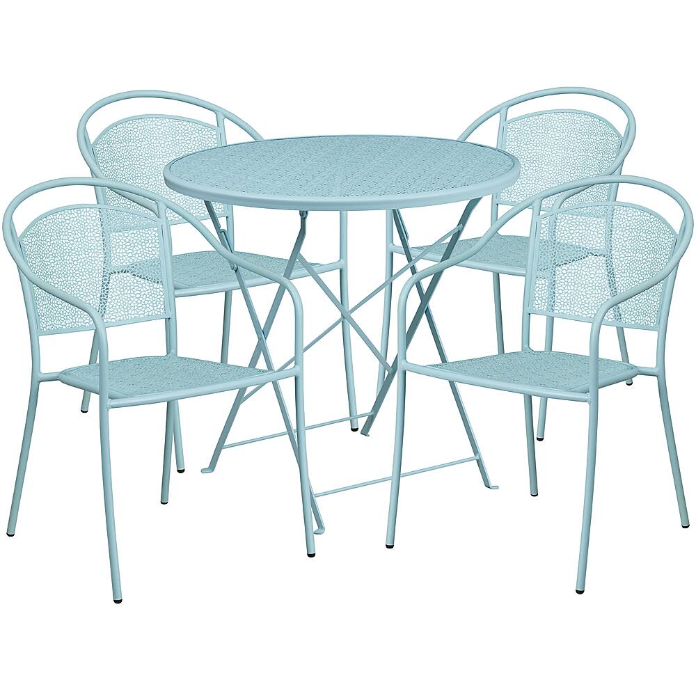 Front. Alamont Home - Oia Outdoor Round Contemporary Metal 5 Piece Patio Set - Sky Blue.