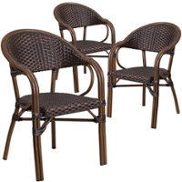 Flash Furniture - Lila Patio Chair (set of 3) - Bark Brown Rattan/Red Bamboo-Aluminum Frame - Front_Zoom