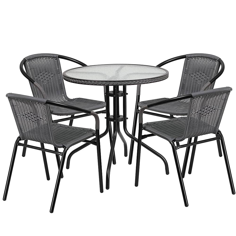 Alamont Home - Lila Outdoor Round Contemporary Metal 5 Piece Patio Set - Clear Top/Gray Rattan - Front_Zoom
