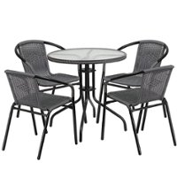 Flash Furniture - Lila Outdoor Round Contemporary Metal 5 Piece Patio Set - Clear Top/Gray Rattan - Front_Zoom