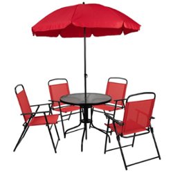 Flash Furniture - Nantucket Outdoor Round Contemporary Metal 6 Piece Patio Set - Red - Front_Zoom