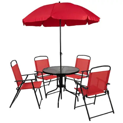 Front. Alamont Home - Nantucket Outdoor Round Contemporary Metal 6 Piece Patio Set - Red.