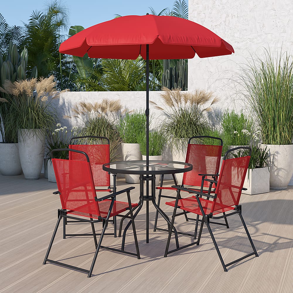 Alt View 12. Alamont Home - Nantucket Outdoor Round Contemporary Metal 6 Piece Patio Set - Red.