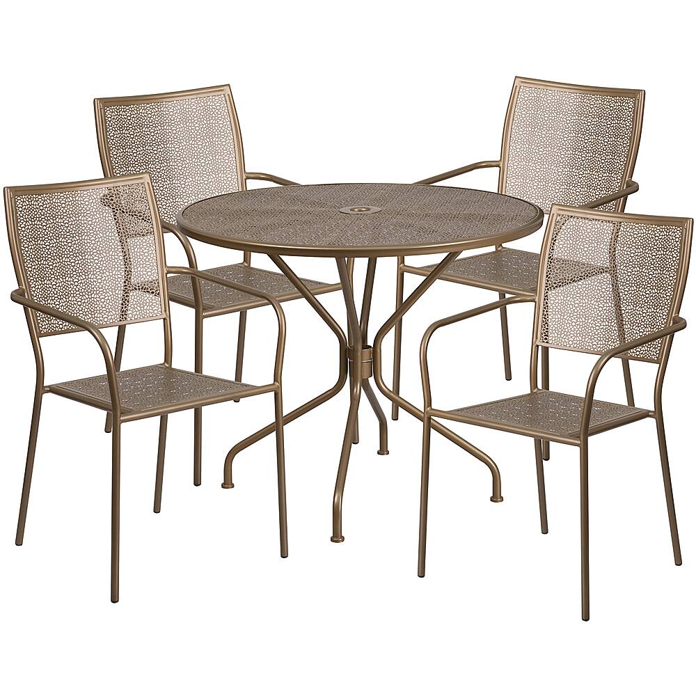 Front. Alamont Home - Oia Outdoor Round Contemporary Metal 5 Piece Patio Set - Gold.