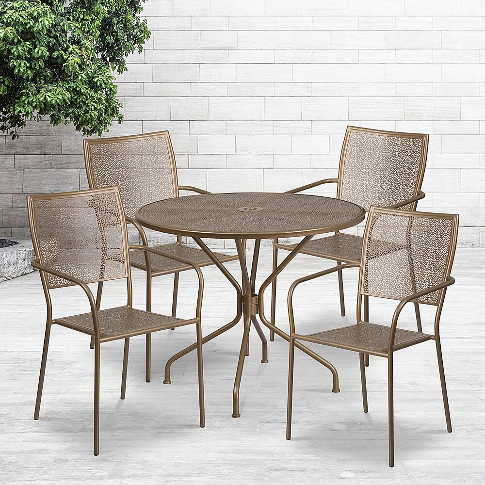 Alt View 11. Alamont Home - Oia Outdoor Round Contemporary Metal 5 Piece Patio Set - Gold.