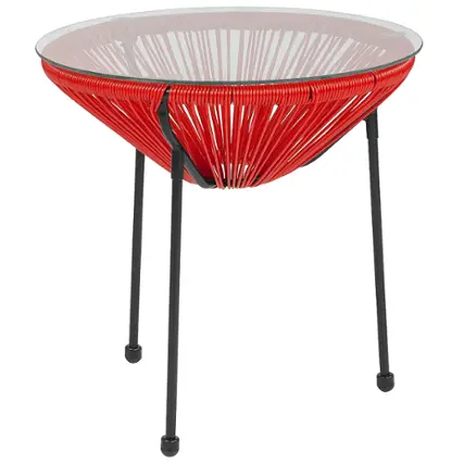 Front. Alamont Home - Valencia Round Contemporary Glass Rattan Table - Red.
