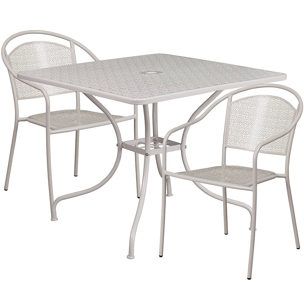 Front. Alamont Home - Oia Outdoor Square Contemporary Metal 3 Piece Patio Set - Light Gray.