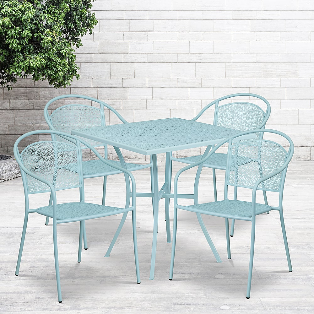 Alt View 11. Alamont Home - Oia Outdoor Square Contemporary Metal 5 Piece Patio Set - Sky Blue.
