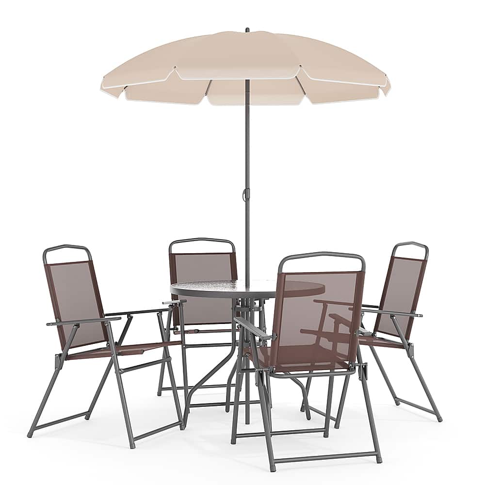 Front. Alamont Home - Nantucket Outdoor Round Contemporary Metal 6 Piece Patio Set - Brown.