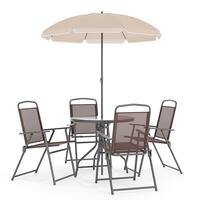Alamont Home - Nantucket Outdoor Round Contemporary Metal 6 Piece Patio Set - Brown - Front_Zoom