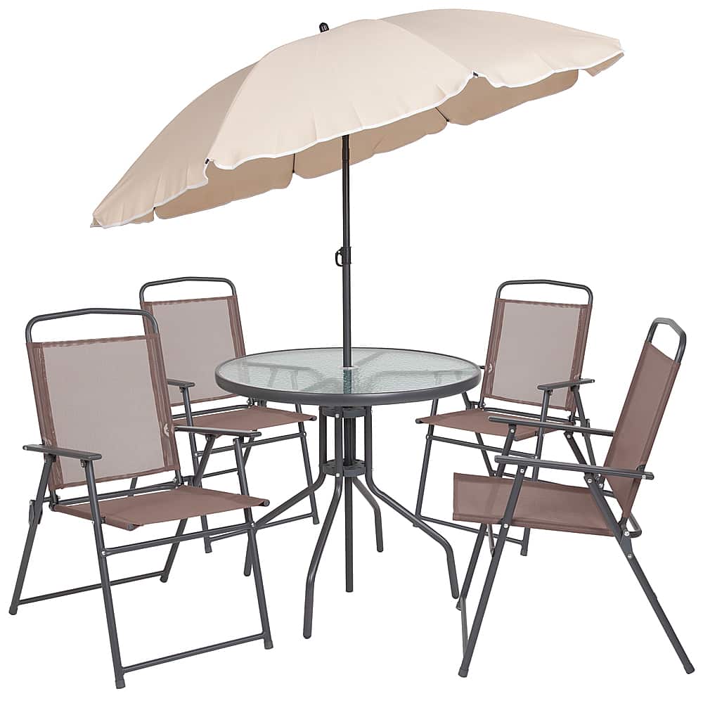 Alt View 19. Alamont Home - Nantucket Outdoor Round Contemporary Metal 6 Piece Patio Set - Brown.