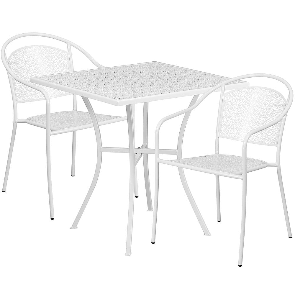 Front. Alamont Home - Oia Outdoor Square Contemporary Metal 3 Piece Patio Set - White.