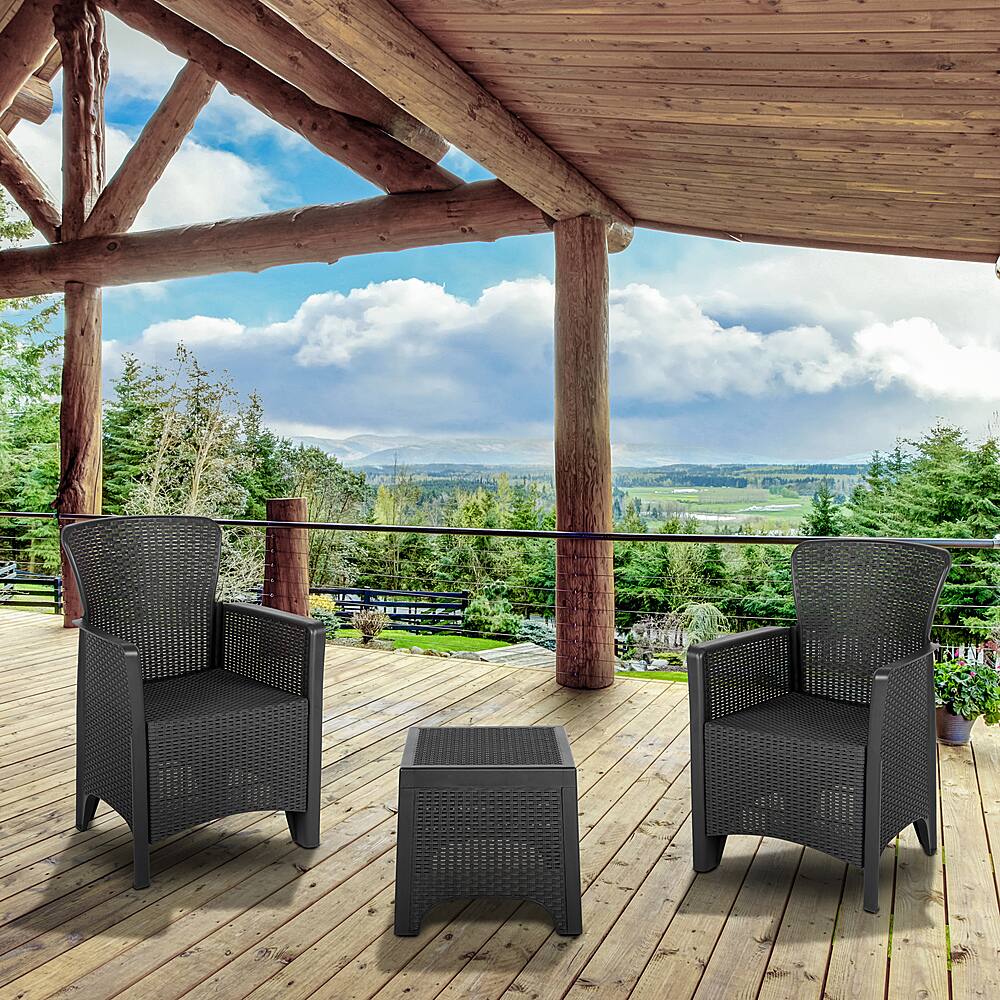 Alt View 12. Alamont Home - Seneca Outdoor Square Contemporary Resin 3 Piece Patio Set - Dark Gray.