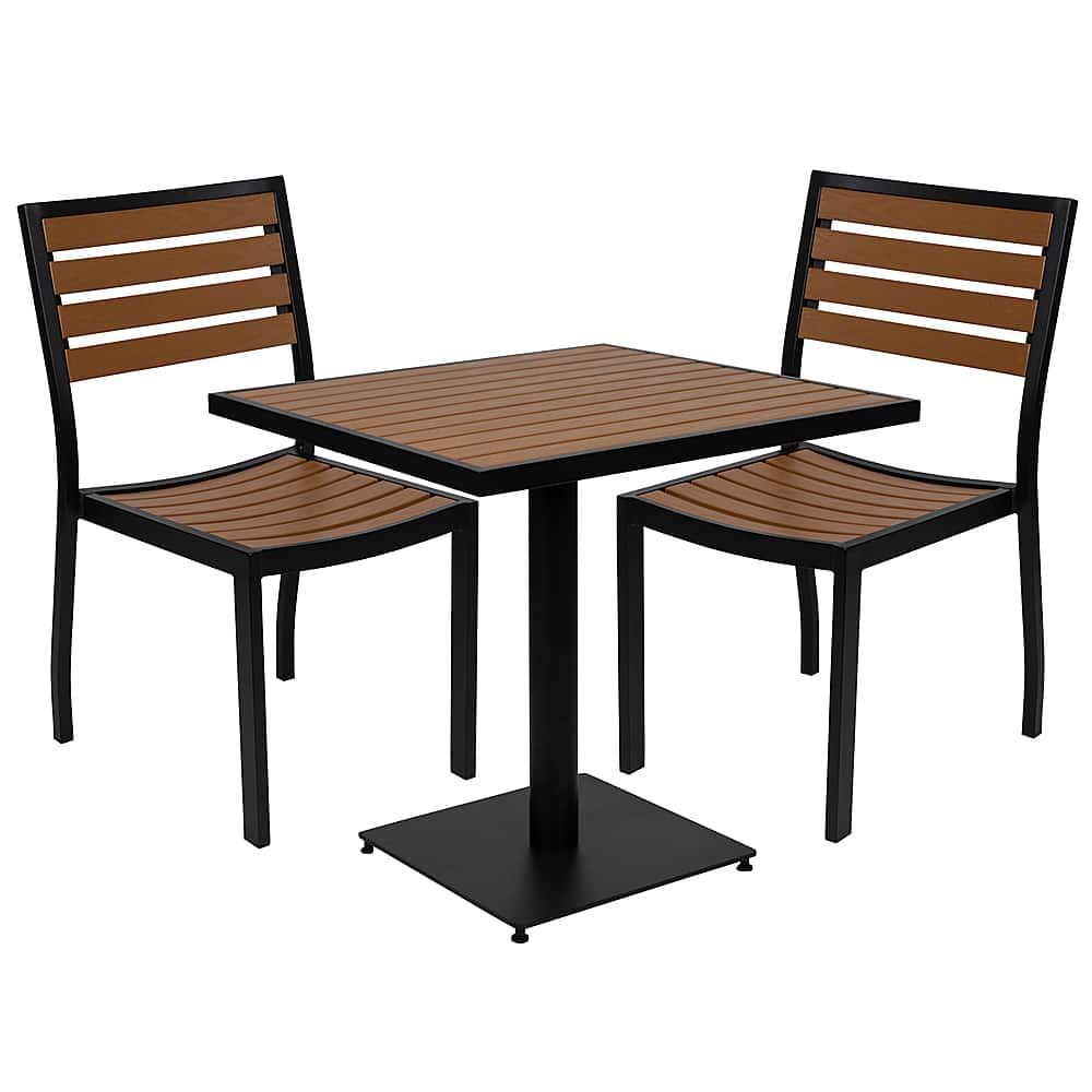 Alamont Home - Lark Outdoor Square Modern Metal 3 Piece Patio Set - Teak - Front_Zoom