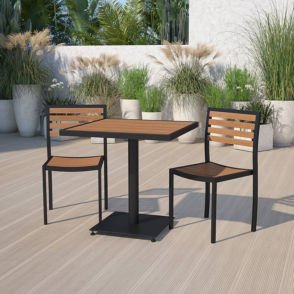 Alt View 11. Alamont Home - Lark Outdoor Square Modern Metal 3 Piece Patio Set - Teak.