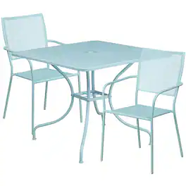 Alamont Home - Oia Outdoor Square Contemporary Metal 3 Piece Patio Set - Sky Blue