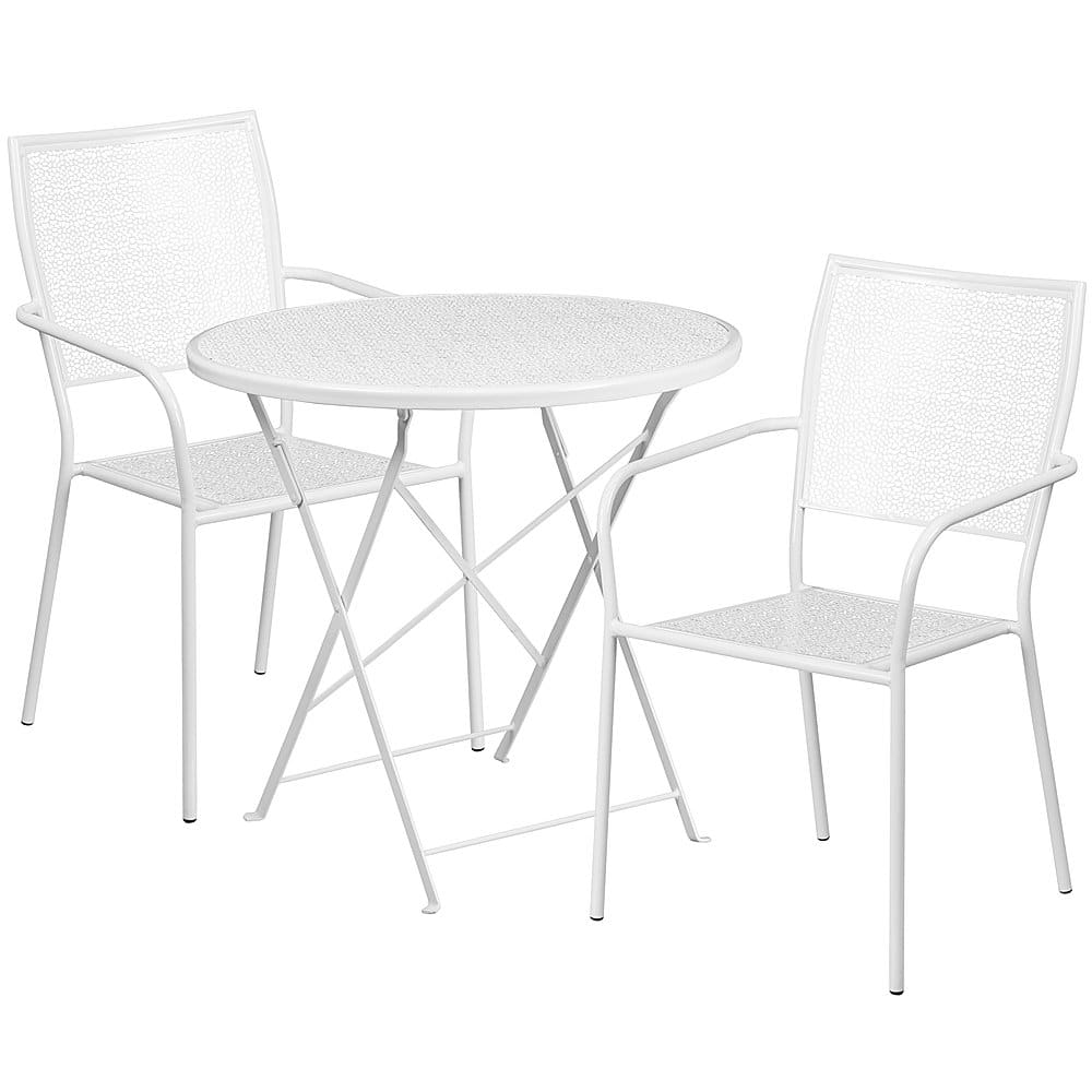 Front. Alamont Home - Oia Outdoor Round Contemporary Metal 3 Piece Patio Set - White.