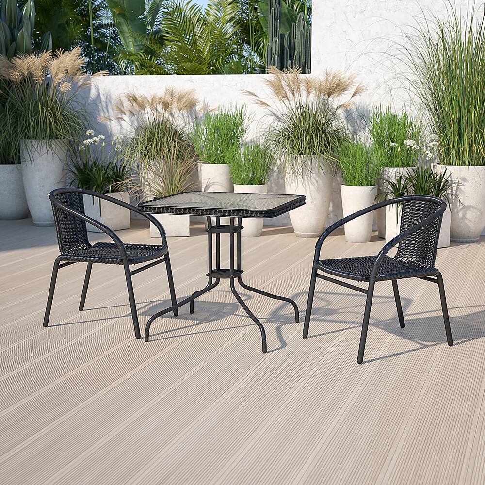 Alt View 11. Alamont Home - Lila Outdoor Square Contemporary Metal 3 Piece Patio Set - Clear Top/Black Rattan.
