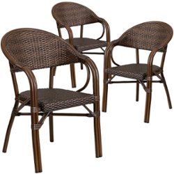 Flash Furniture - Lila Patio Chair (set of 3) - Bark Brown Rattan/Bamboo-Aluminum Frame - Front_Zoom