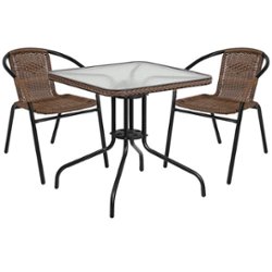 Flash Furniture - Lila Outdoor Square Contemporary Metal 3 Piece Patio Set - Clear Top/Dark Brown Rattan - Front_Zoom