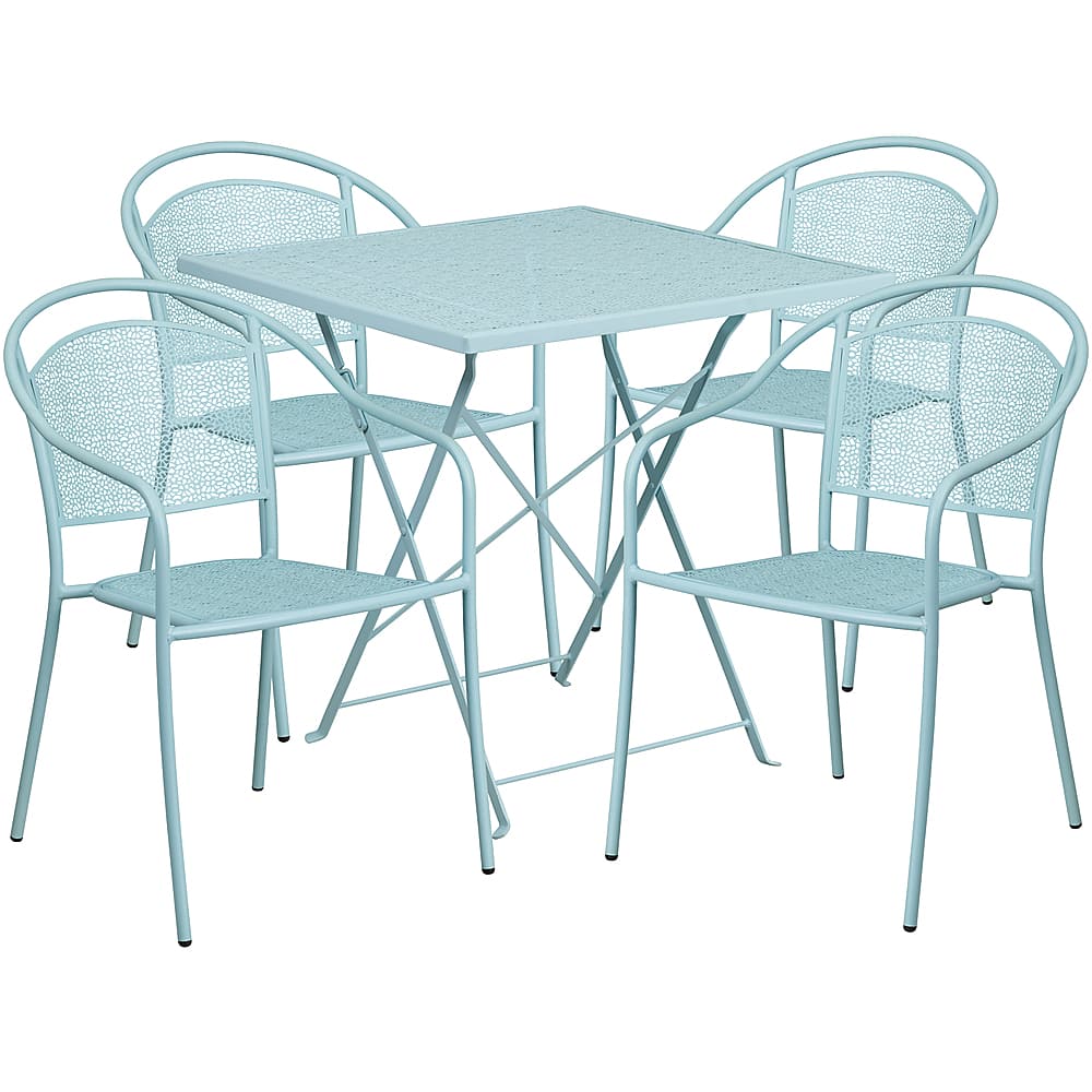 Alamont Home - Oia Outdoor Square Contemporary Metal 5 Piece Patio Set - Sky Blue - Front_Zoom