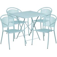 Flash Furniture - Oia Outdoor Square Contemporary Metal 5 Piece Patio Set - Sky Blue - Front_Zoom