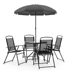 Flash Furniture - Nantucket Outdoor Round Contemporary Metal 6 Piece Patio Set - Black - Front_Zoom