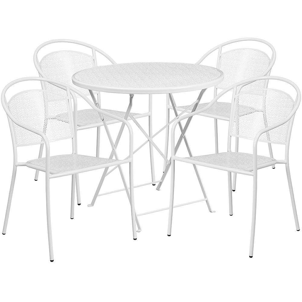 Alamont Home - Oia Outdoor Round Contemporary Metal 5 Piece Patio Set - White - Front_Zoom