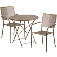 Flash Furniture - Oia Outdoor Round Contemporary Metal 3 Piece Patio Set - Gold - Front_Zoom