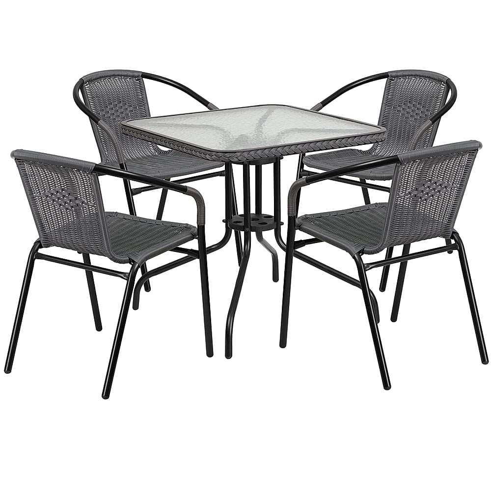 Alamont Home - Lila Outdoor Square Contemporary Metal 5 Piece Patio Set - Clear Top/Gray Rattan - Front_Zoom
