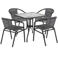 Flash Furniture - Lila Outdoor Square Contemporary Metal 5 Piece Patio Set - Clear Top/Gray Rattan - Front_Zoom
