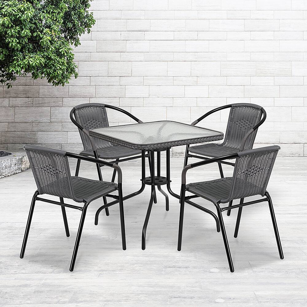 Alt View 11. Alamont Home - Lila Outdoor Square Contemporary Metal 5 Piece Patio Set - Clear Top/Gray Rattan.