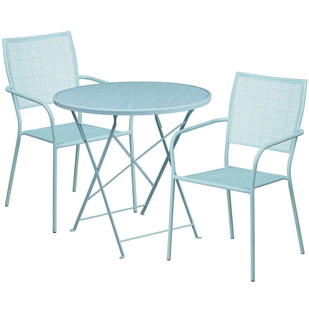 Alamont Home - Oia Outdoor Round Contemporary Metal 3 Piece Patio Set - Sky Blue - Front_Zoom