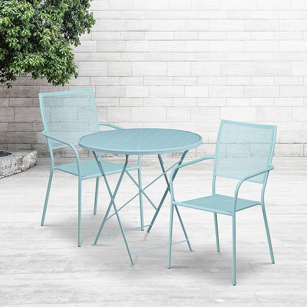 Alt View 11. Alamont Home - Oia Outdoor Round Contemporary Metal 3 Piece Patio Set - Sky Blue.