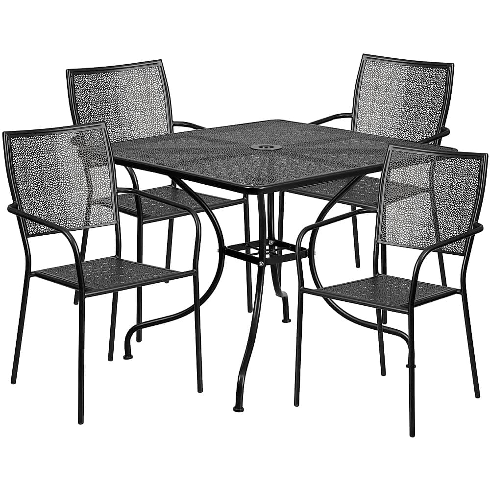 Front. Alamont Home - Oia Outdoor Square Contemporary Metal 5 Piece Patio Set - Black.