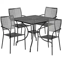 Alamont Home - Oia Outdoor Square Contemporary Metal 5 Piece Patio Set - Black