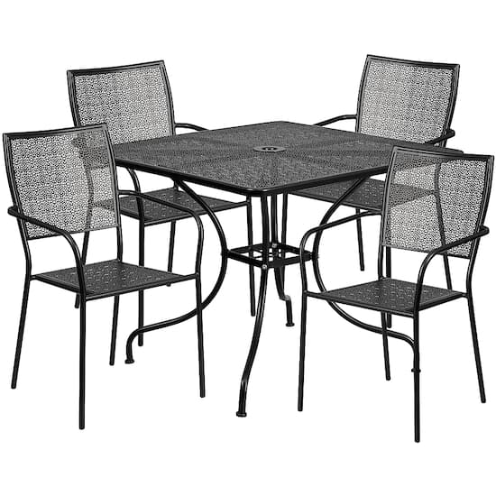 Flash Furniture Oia Outdoor Square Contemporary Metal 5 Piece Patio Set Black CO 35SQ 02CHR4 BK GG Best Buy