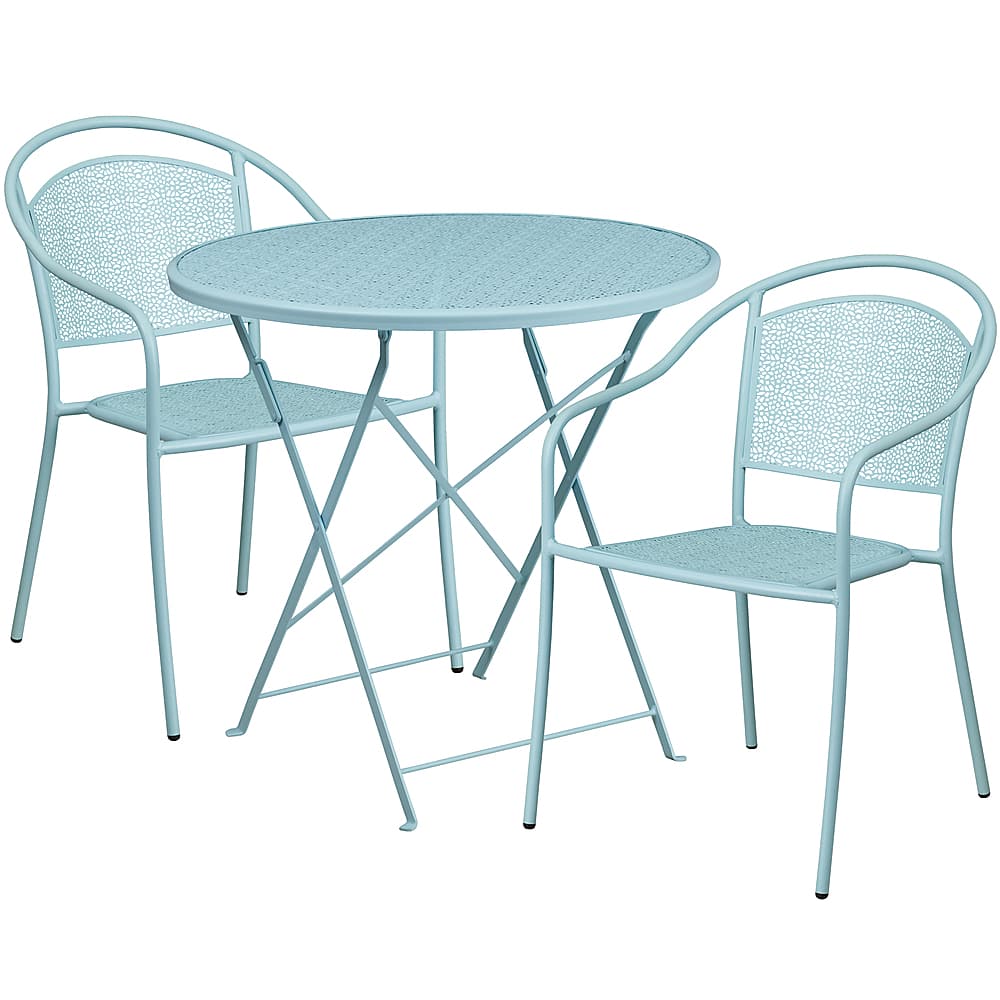 Front. Alamont Home - Oia Outdoor Round Contemporary Metal 3 Piece Patio Set - Sky Blue.