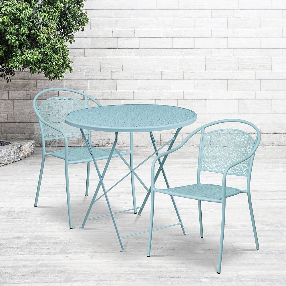 Alt View 11. Alamont Home - Oia Outdoor Round Contemporary Metal 3 Piece Patio Set - Sky Blue.