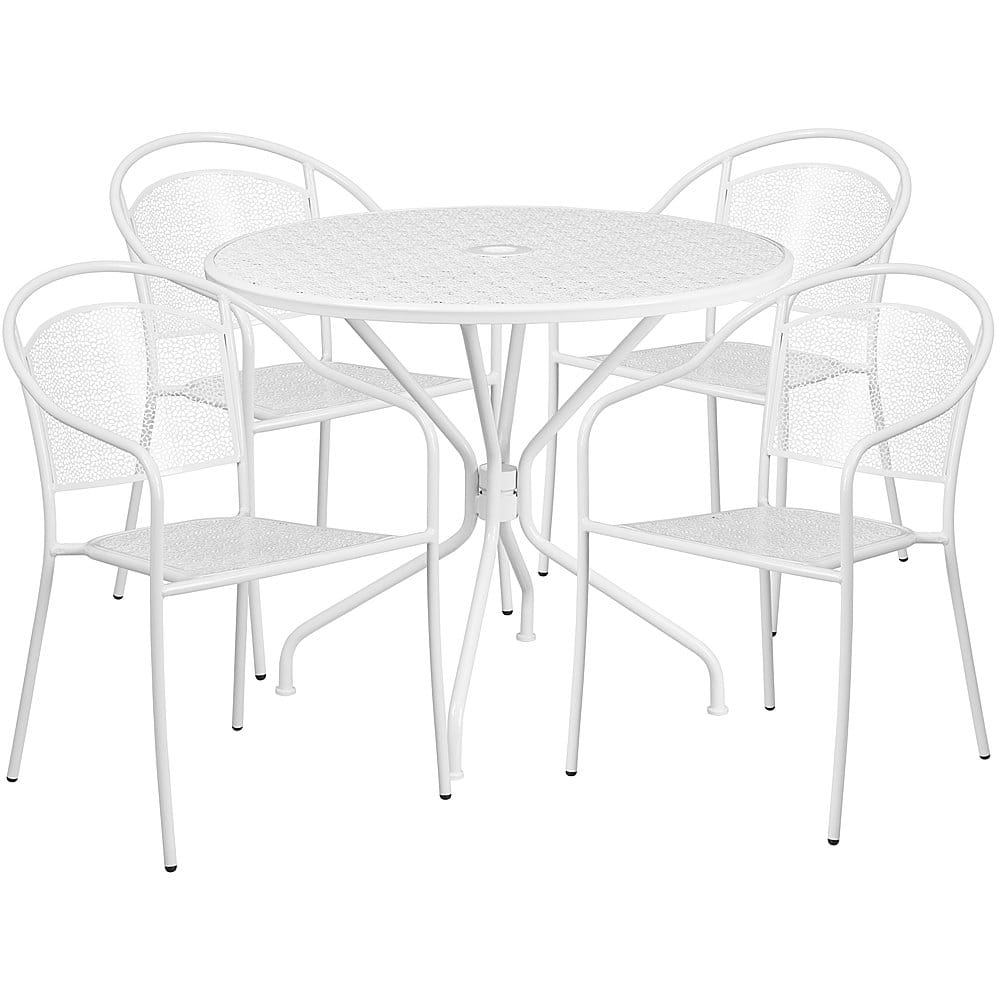Alamont Home - Oia Outdoor Round Contemporary Metal 5 Piece Patio Set - White - Front_Zoom