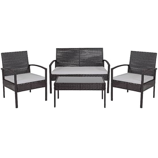 4 piece black rattan garden furniture patio discount set