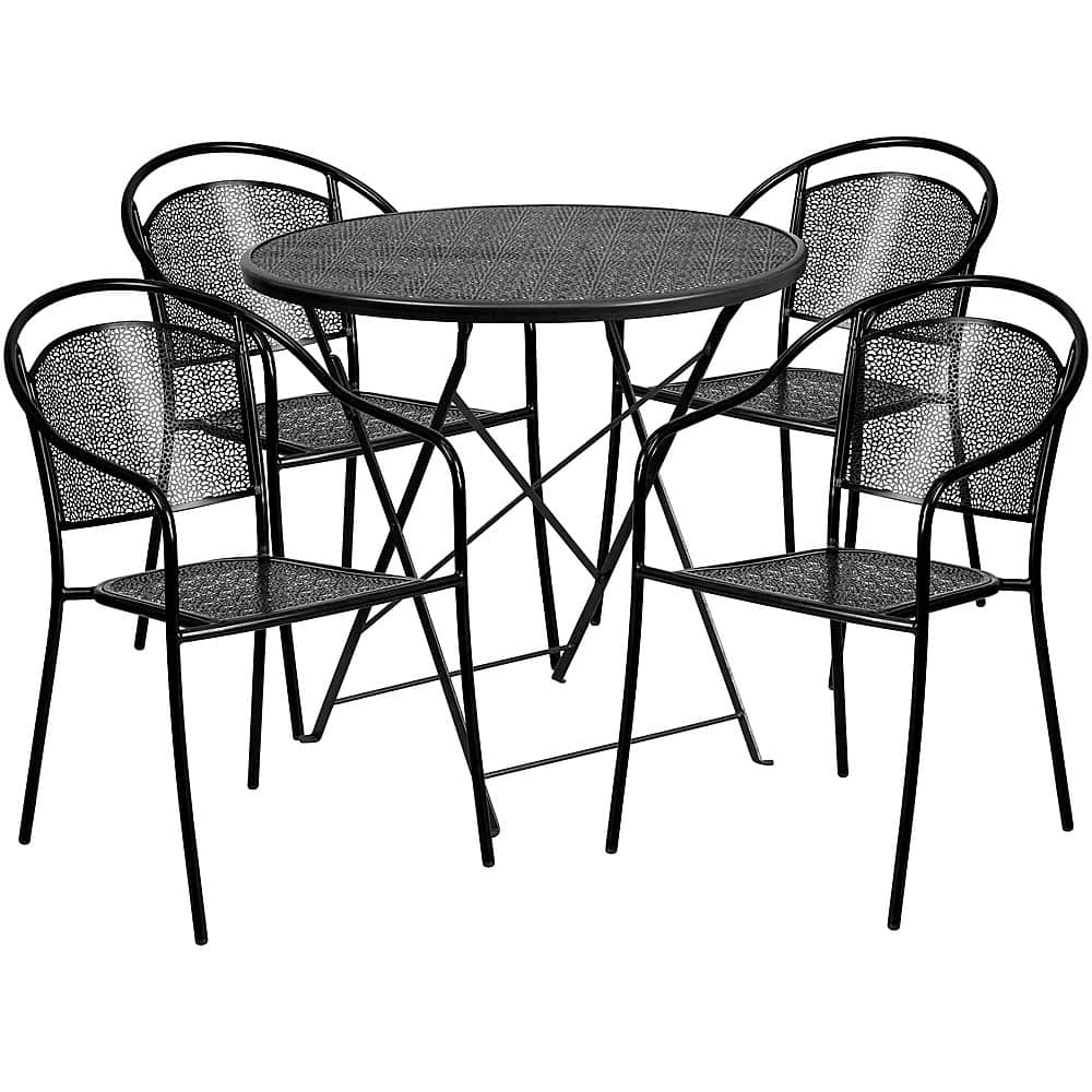 Alamont Home - Oia Outdoor Round Contemporary Metal 5 Piece Patio Set - Black - Front_Zoom