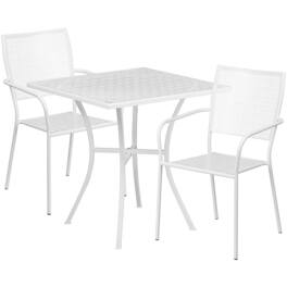 Alamont Home - Oia Outdoor Square Contemporary Metal 3 Piece Patio Set - White