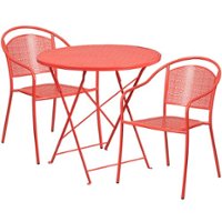 Alamont Home - Oia Outdoor Round Contemporary Metal 3 Piece Patio Set - Coral - Front_Zoom