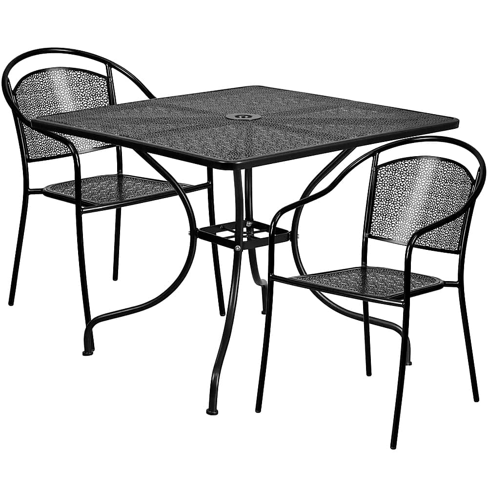 Alamont Home - Oia Outdoor Square Contemporary Metal 3 Piece Patio Set - Black - Front_Zoom