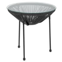 Flash Furniture - Valencia Round Contemporary Glass Rattan Table - Black - Front_Zoom
