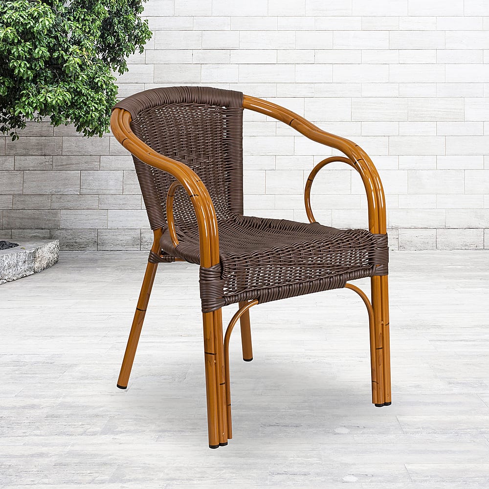 Alt View 12. Alamont Home - Lila Patio Chair - Dark Brown Rattan/Red Bamboo-Aluminum Frame.